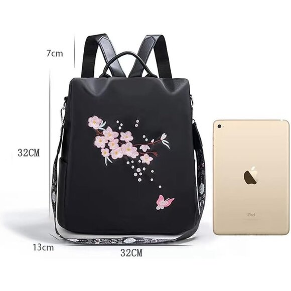 ? Women Black Mini fashion Backpack Nylon Embroidery Anti-theft Shoulder Bag main image 5